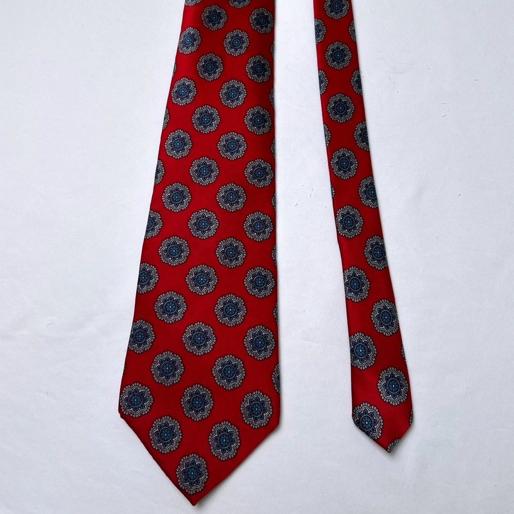 Bert Pulitzer Mens Vintage Silk Medallion Necktie OS Red Formal Office Preppy